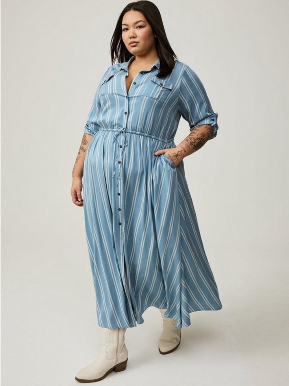 torrid Sky Blue Striped Button-Front Maxi Dress